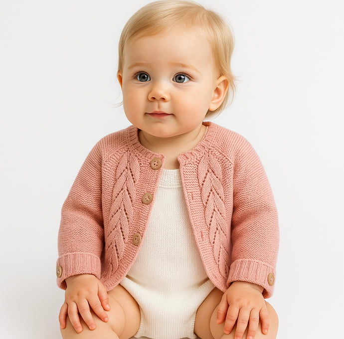 Cardigan bébé tricot coton – Rose Blush - Boutique Kaki Lilas
