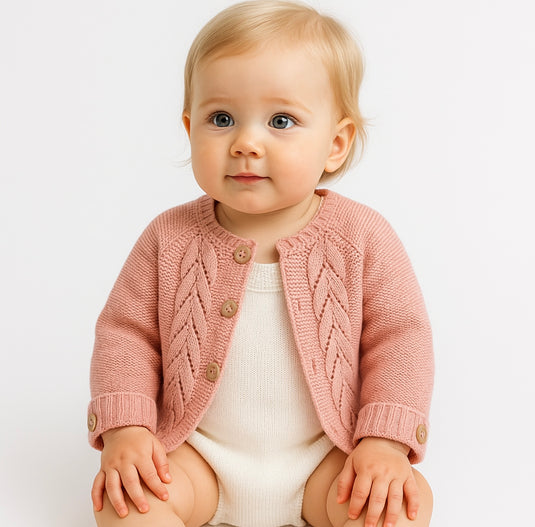 Cardigan bébé tricot coton – Rose Blush - Boutique Kaki Lilas