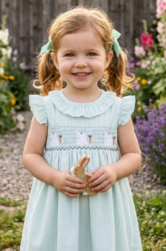 Robe bébé fille en coton à carreaux verts