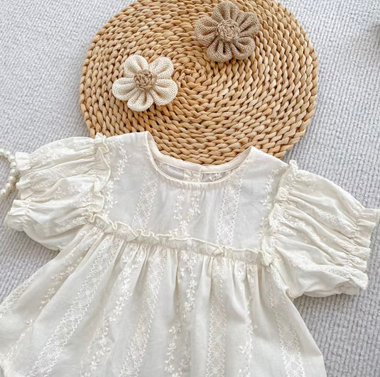 Ensemble bébé fille blouse brodée et bloomer en coton