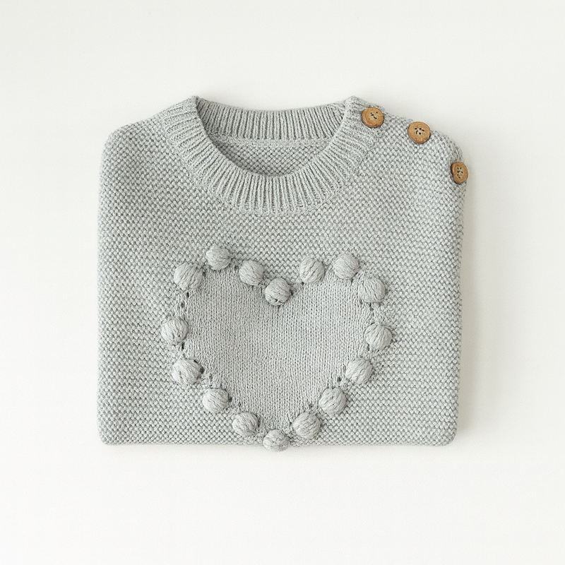 Chargez l&#39;image dans la visionneuse de la galerie, ✨ Pull bébé fille en coton doux avec cœur brodé – Kaki Lilas - Boutique Kaki Lilas

