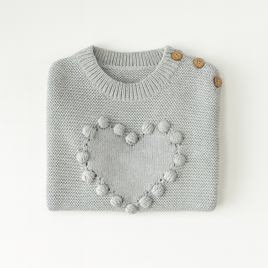 ✨ Pull bébé fille en coton doux avec cœur brodé – Kaki Lilas - Boutique Kaki Lilas