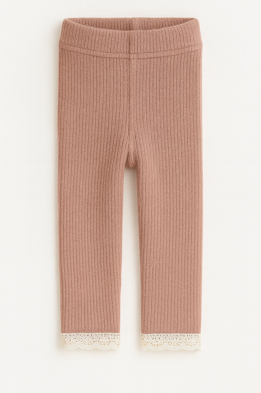 Leggings bébé et enfant en coton doux avec délicate finition dentelle – Kaki Lilas - Boutique Kaki Lilas