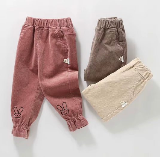 Pantalon pour filles en velours côtelé motif lapin – Kali - Boutique Kaki Lilas