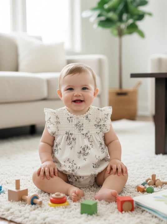 Barboteuse bébé fille d’été en coton motif floral