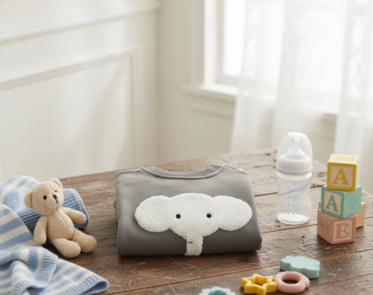 Soft elephant print baby boy onesie – Kali