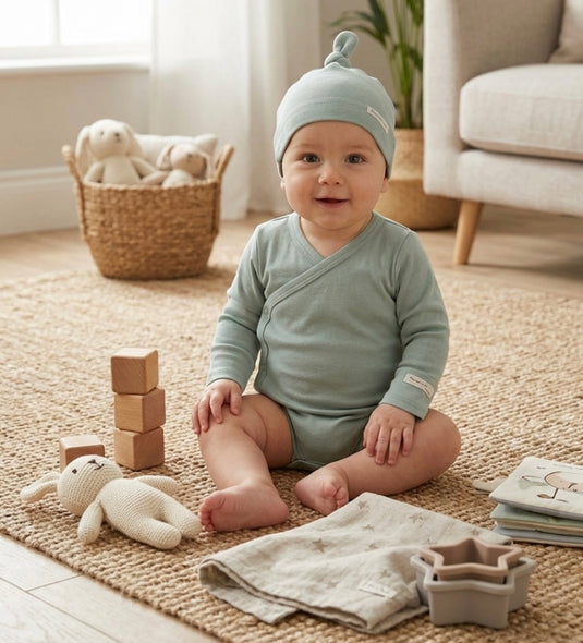 Grenouillère pour bébé avec bonnet en coton bio