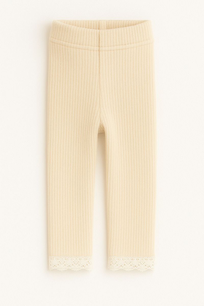 Chargez l&#39;image dans la visionneuse de la galerie, Leggings bébé et enfant en coton doux avec délicate finition dentelle – Kaki Lilas - Boutique Kaki Lilas
