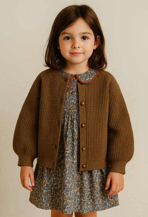 Cardigan vintage en tricot doux pour enfant – Kaki Lilas - Boutique Kaki Lilas