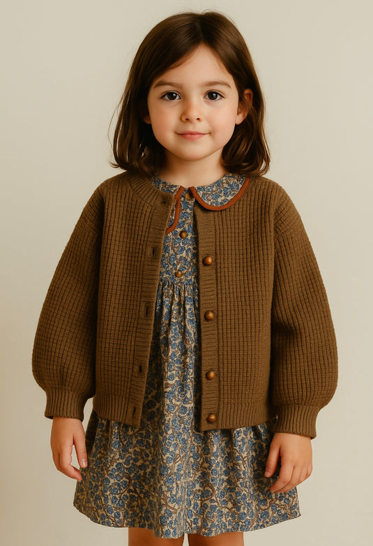 Cardigan vintage en tricot doux pour enfant – Kaki Lilas - Boutique Kaki Lilas