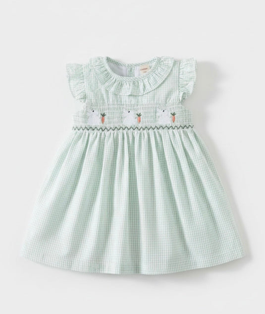 Robe bébé fille en coton à carreaux verts
