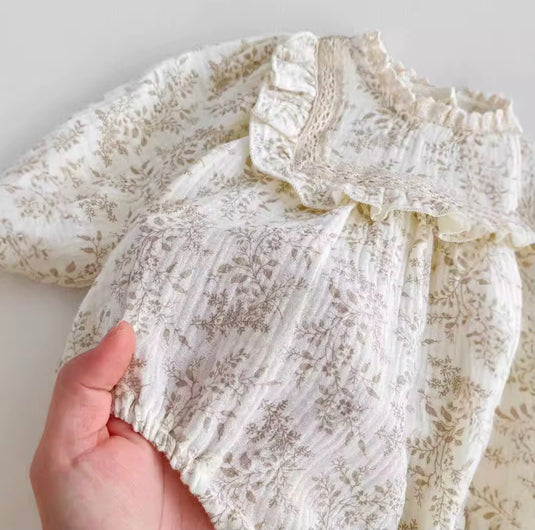 Barboteuse bébé fleurie coton doux – style bohème chic – Kali - Boutique Kaki Lilas
