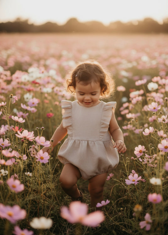 Barboteuse bébé fille Clémence – Lin naturel 🤍
