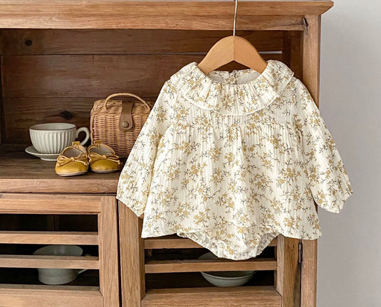 Barboteuse bébé fille à fleurs jaunes en coton doux