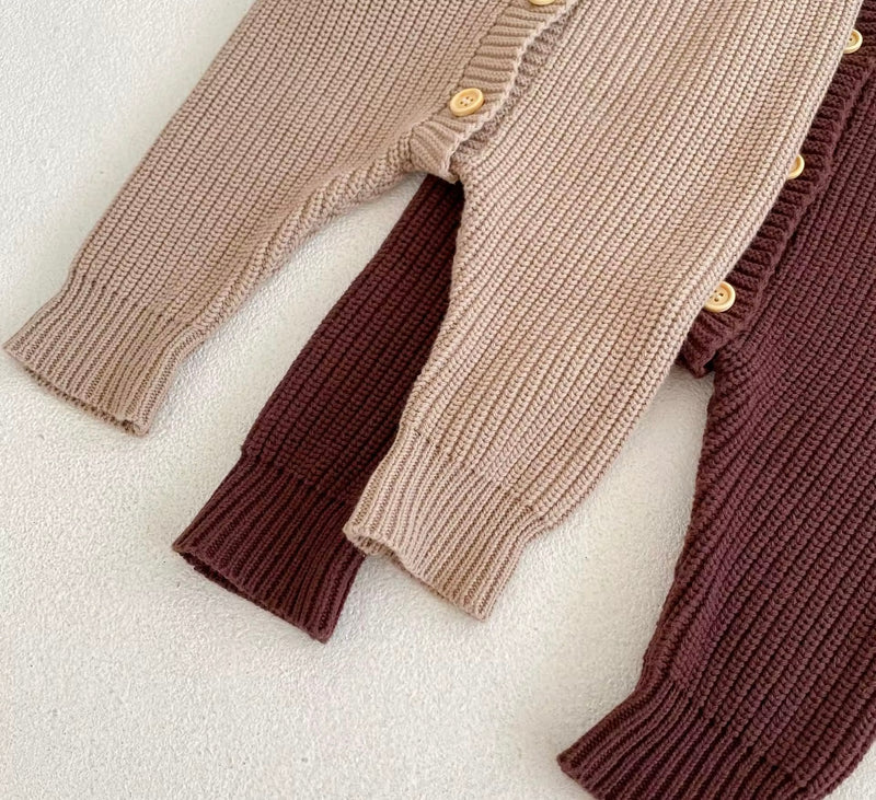 Load image into Gallery viewer, Combinaison bébé beige et marron en coton doux – taille 6-12 mois – Kali - Boutique Kaki Lilas
