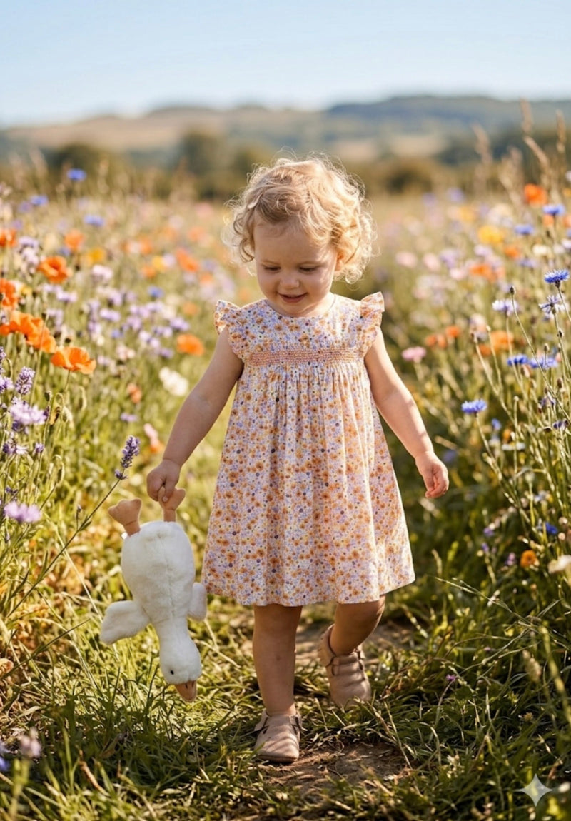 Chargez l'image dans la visionneuse de la galerie, Robe à fleurs jaunes pour filles Léonie
