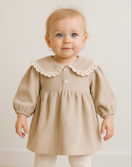 Robe fille deux tons – Modèle Kali en coton doux, style élégant - Boutique Kaki Lilas