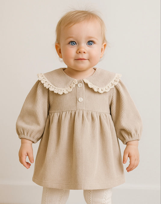 Robe fille deux tons – Modèle Kali en coton doux, style élégant - Boutique Kaki Lilas
