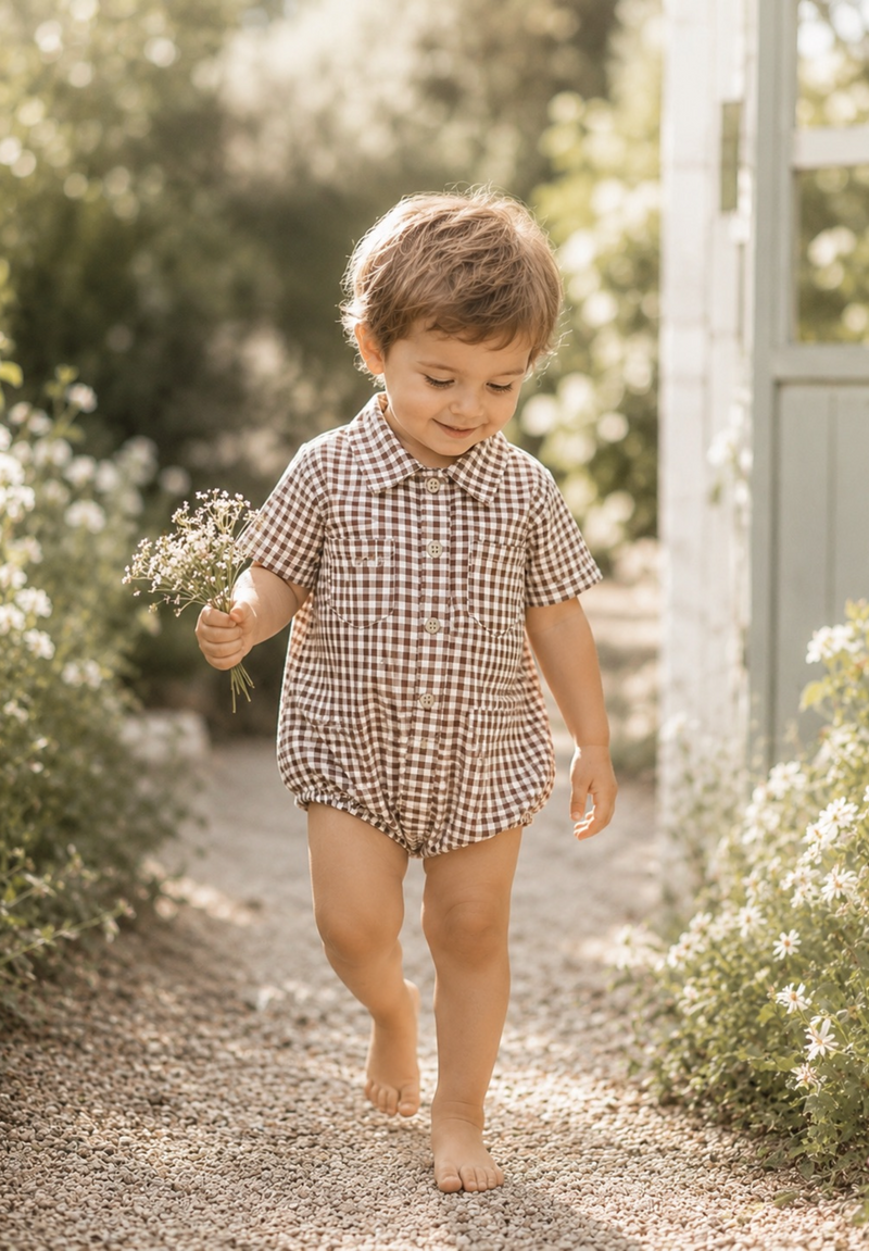Load image into Gallery viewer, Augustin baby boy checked romper
