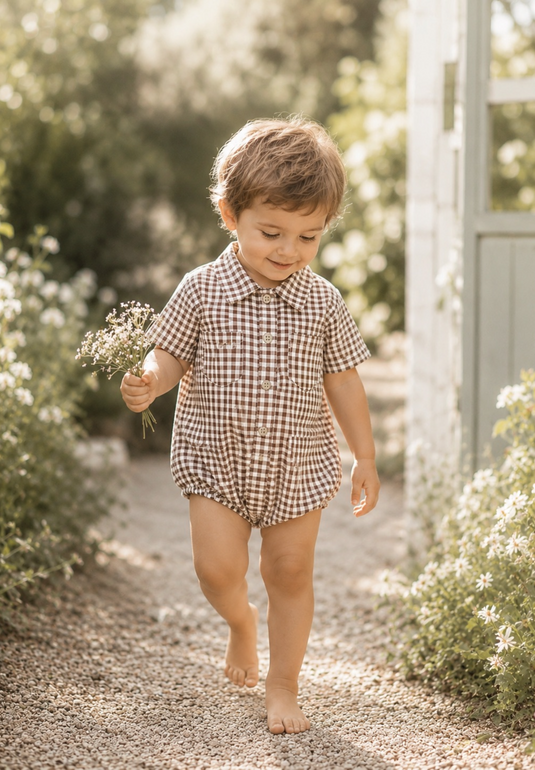 Augustin baby boy checked romper