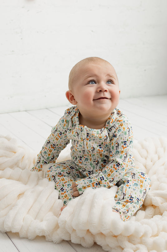 Barboteuse bébé garçon coton bio motif animaux amusants – Kaki Lilas