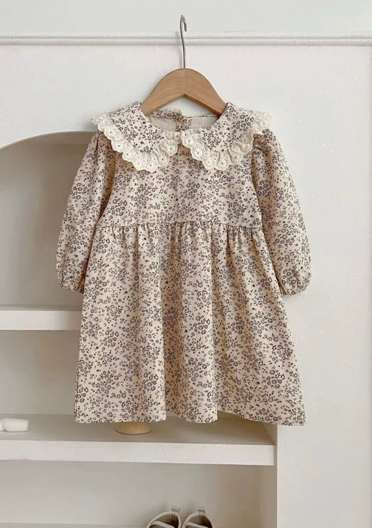 Robe fille à manches longues imprimé fleuri doux – Modèle Kali - Boutique Kaki Lilas