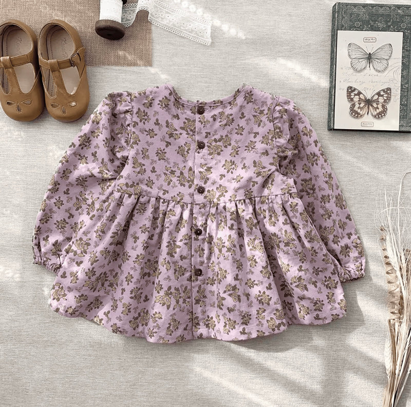 Chargez l&#39;image dans la visionneuse de la galerie, Chemise pour fille coton motif fleurie lavande – Kali - Boutique Kaki Lilas
