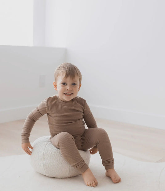 Ensemble de salon côtelé à manches longues | Cappuccino coton bio - Boutique Kaki Lilas