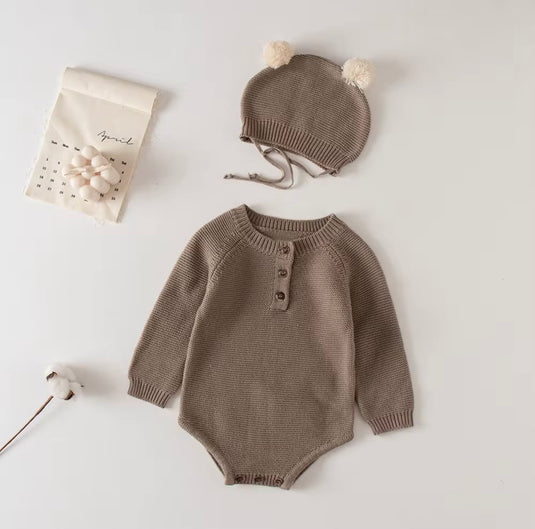 Soft cotton knit baby jumpsuit + hat – Kali