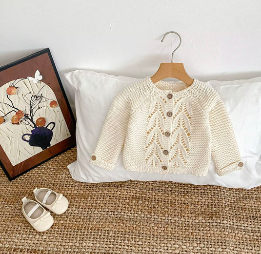 Cardigan bébé 100% coton – Ivoire Blush - Boutique Kaki Lilas