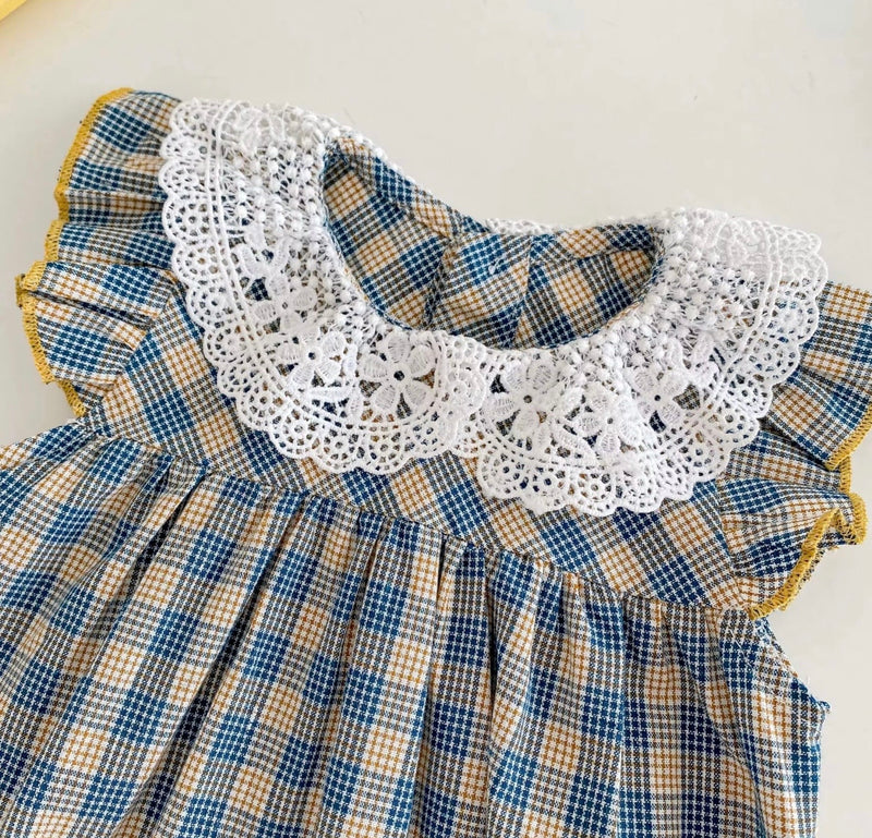 Load image into Gallery viewer, Soft cotton checked baby girl romper
