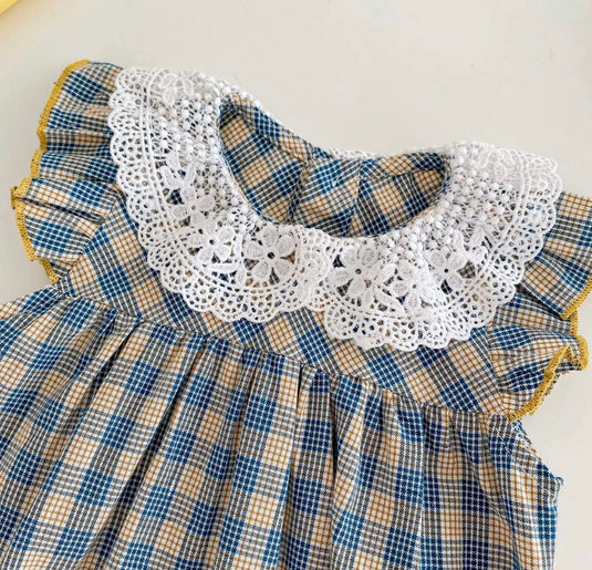 Soft cotton checked baby girl romper