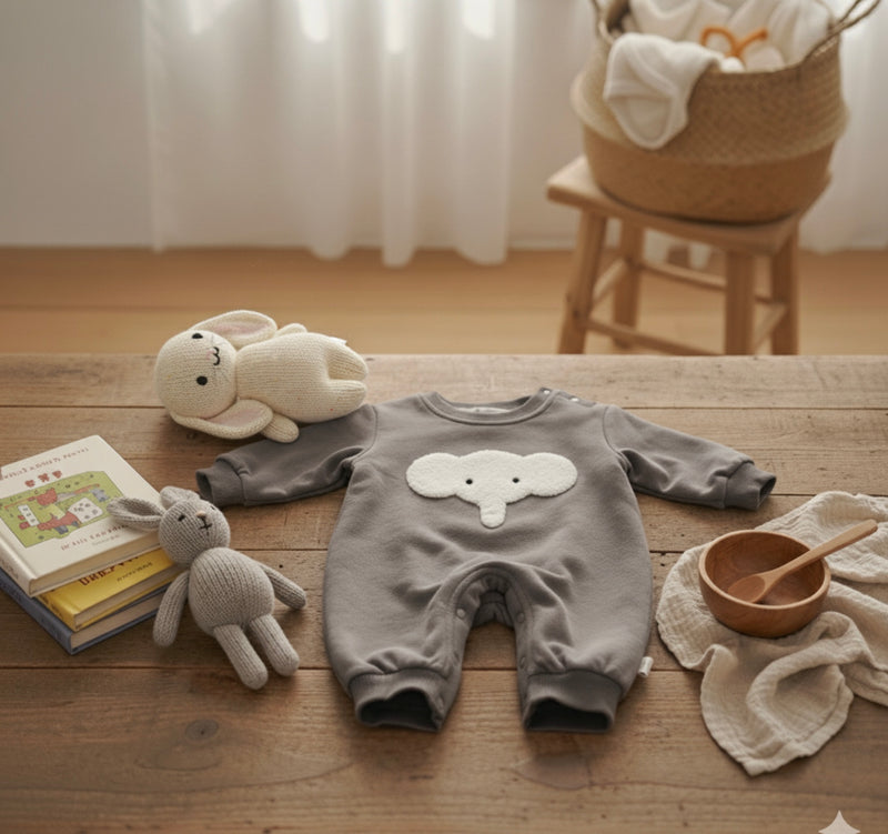 Load image into Gallery viewer, Soft elephant print baby boy onesie – Kali
