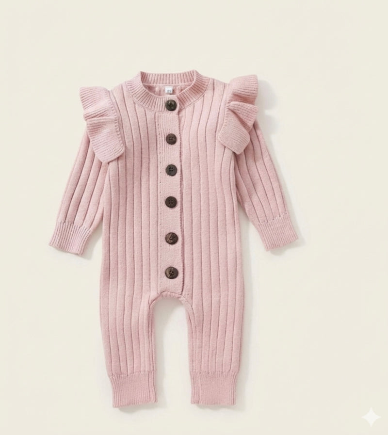 Chargez l'image dans la visionneuse de la galerie, Barboteuse bébé fille en tricot doux – Kaki Lilas
