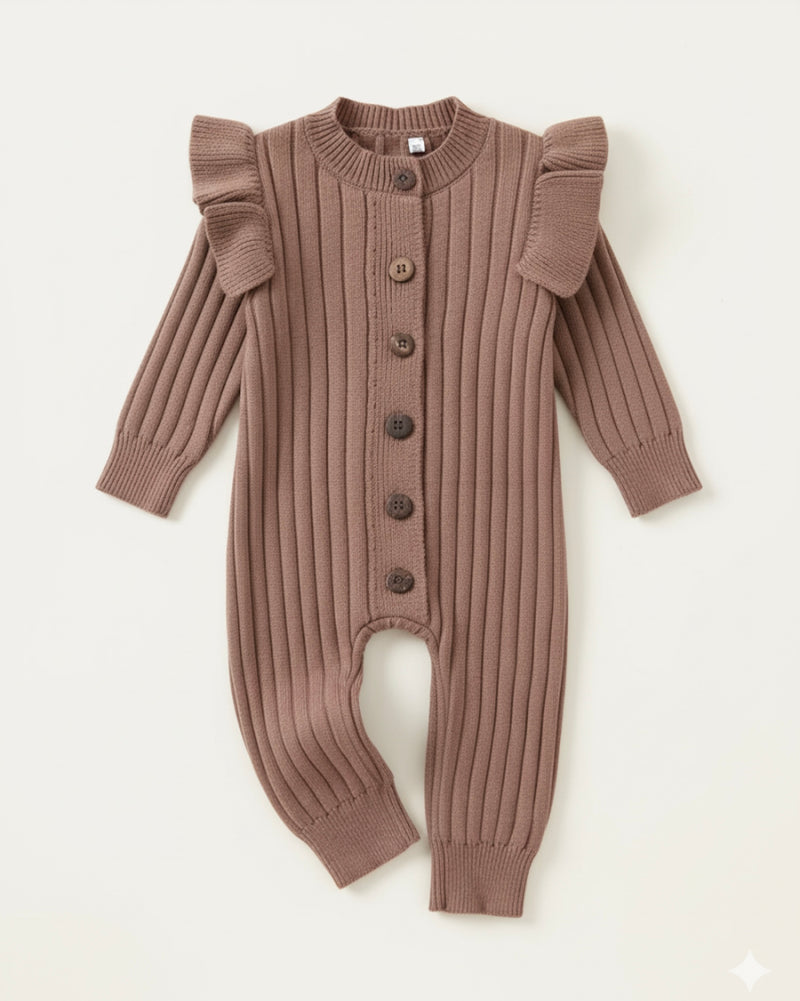 Chargez l'image dans la visionneuse de la galerie, Barboteuse bébé fille en tricot doux – Kaki Lilas
