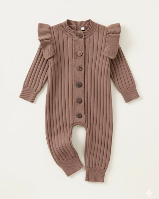 Barboteuse bébé fille en tricot doux – Kaki Lilas