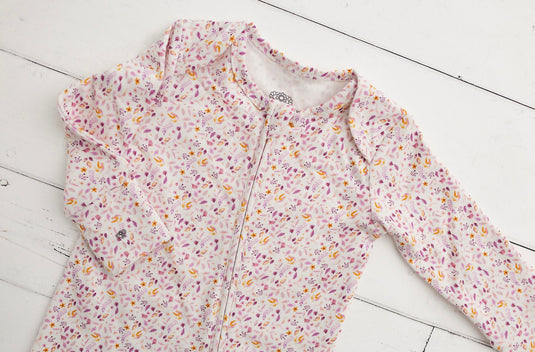 Barboteuse bébé coton bio motif feuilles lavandes – Kaki Lilas - Boutique Kaki Lilas