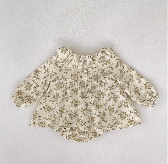 Barboteuse bébé fille à fleurs jaunes en coton doux