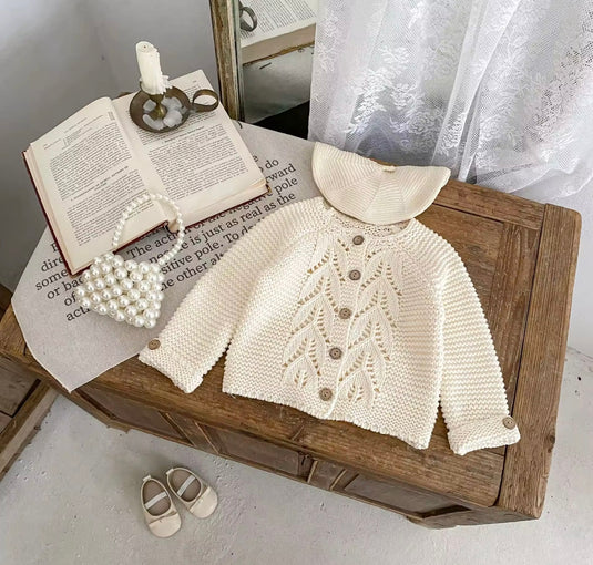 Cardigan bébé 100% coton – Ivoire Blush - Boutique Kaki Lilas