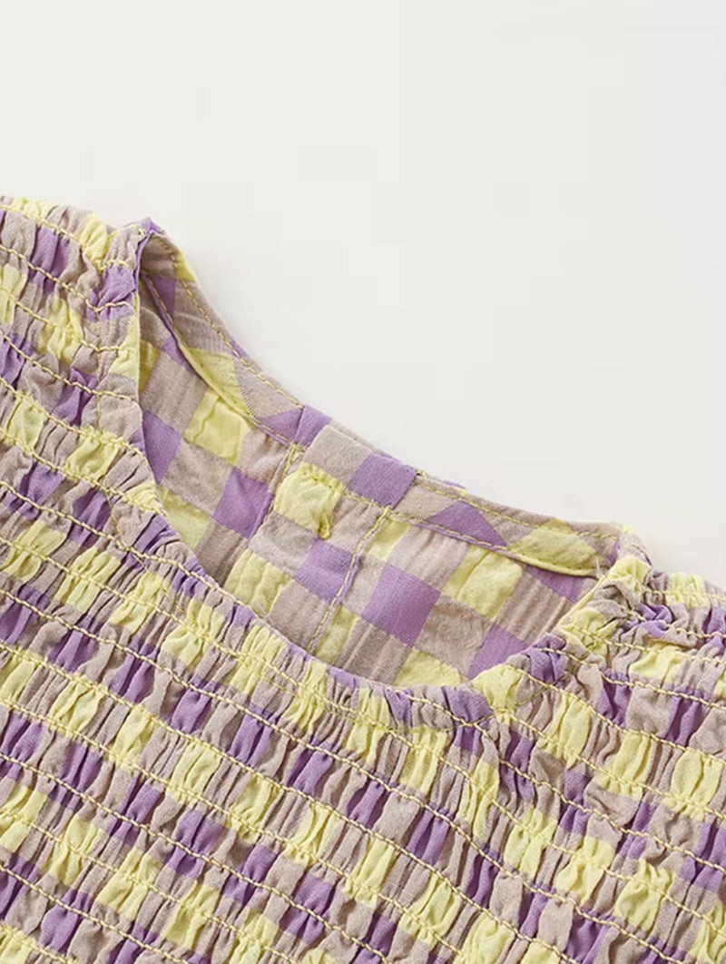 Chargez l&#39;image dans la visionneuse de la galerie, 🌸 Robe à carreaux lavande pour fille – Kali - Boutique Kaki Lilas
