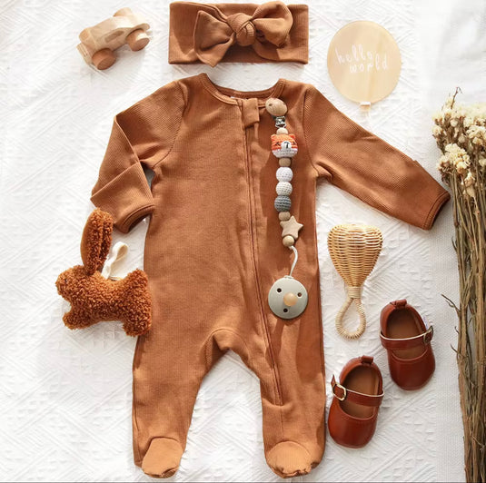 Barboteuse bébé manches longues coton doux – Kali - Boutique Kaki Lilas