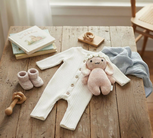 Barboteuse bébé fille blanche en tricot de coton – manches longues