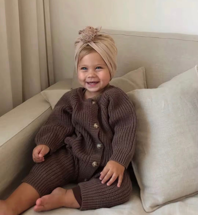 Combinaison bébé beige et marron en coton doux – taille 6-12 mois – Kali - Boutique Kaki Lilas
