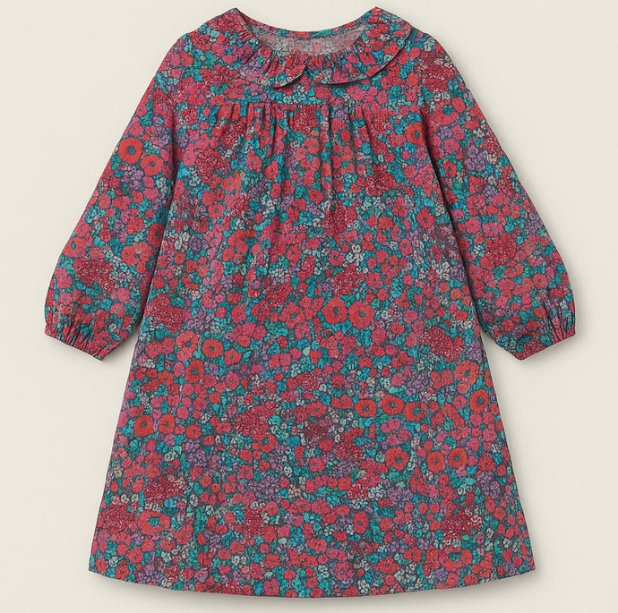 Robe fille à fleurs fuchsia – Modèle doux et coloré – Kali - Boutique Kaki Lilas