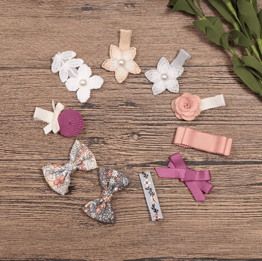 Ensemble de 10 clips à cheveux bébé fille – Kali April - Boutique Kaki Lilas