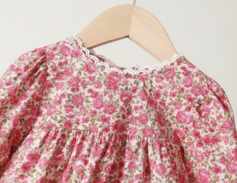 Chargez l'image dans la visionneuse de la galerie, Ensemble filles deux pièces robe florale avec cardigan doux– Kaki lilas
