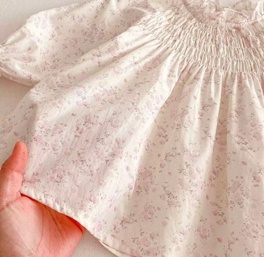 Girls' Pink 100% Cotton Long-Sleeved Dress – Kali