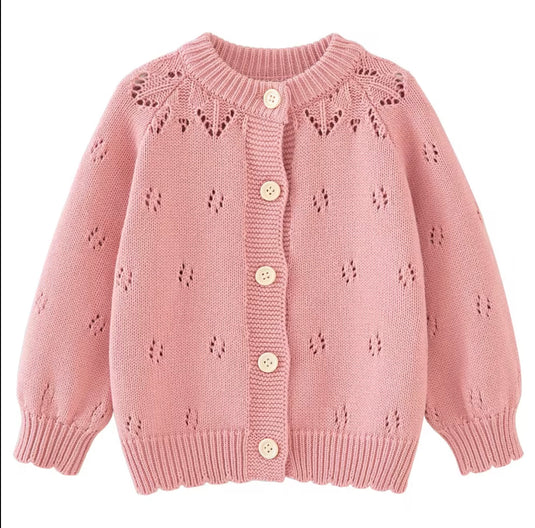 Cardigan fille ivoire & rose Vichy