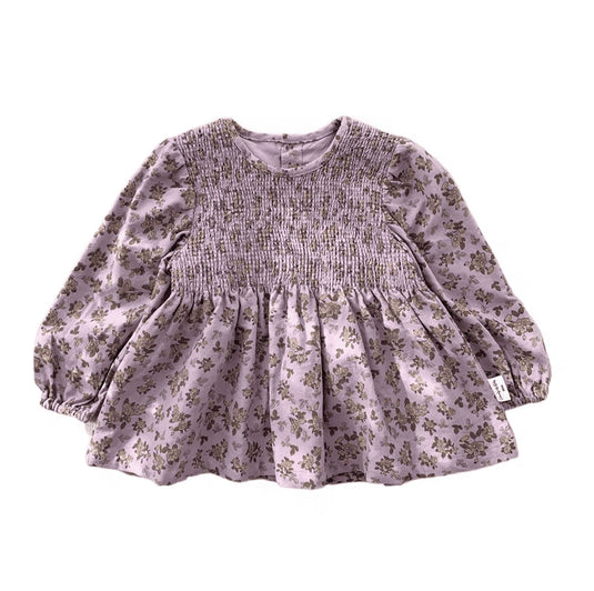 Chemise pour fille coton motif fleurie lavande – Kali - Boutique Kaki Lilas