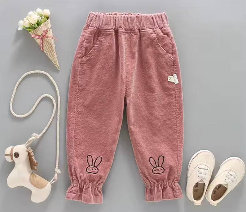 Load image into Gallery viewer, Pantalon pour filles en velours côtelé motif lapin – Kali - Boutique Kaki Lilas
